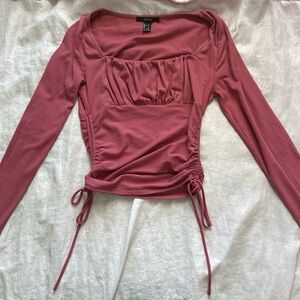 F21 Pink Ruched Long Sleeve Blouse